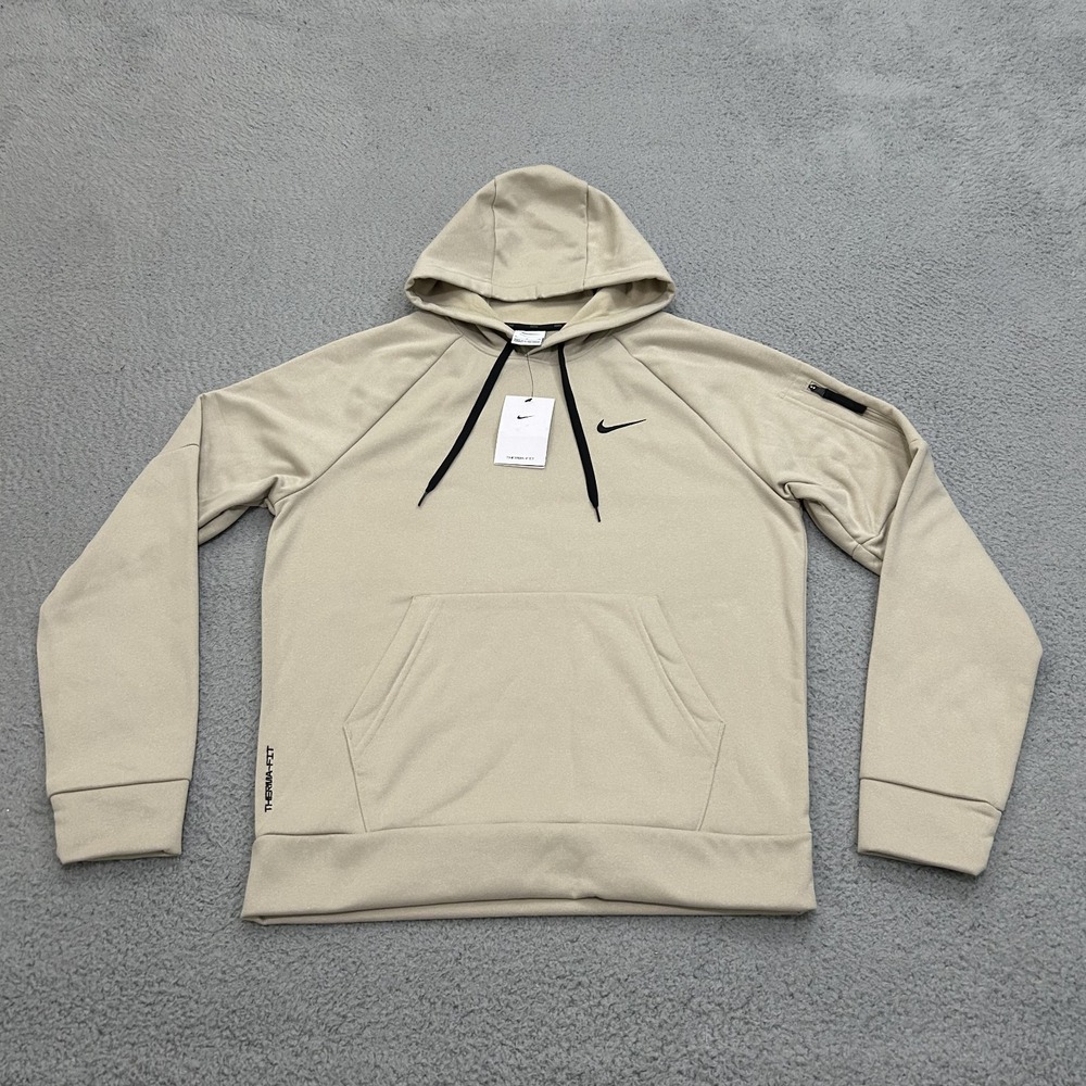 Nike Hoodie Mens Small Beige Pullover Sweatshirt Therma Fit Polyester DQ4834
